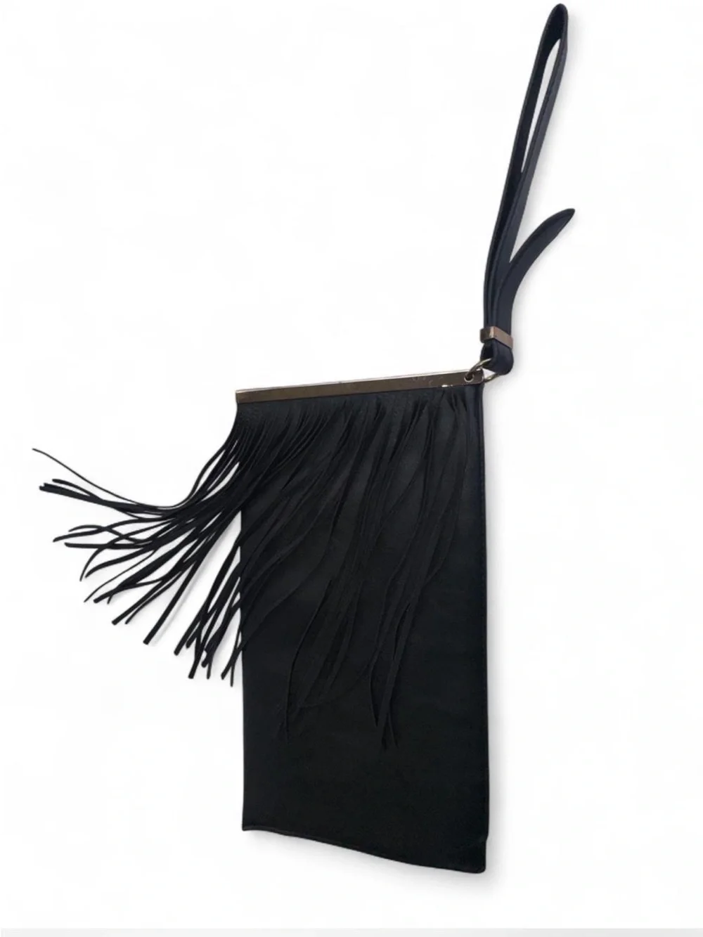 Ethele & Myrtle Inc Black Fringe Wristlet Clutch Boho Festival Y2K Gold Hardware